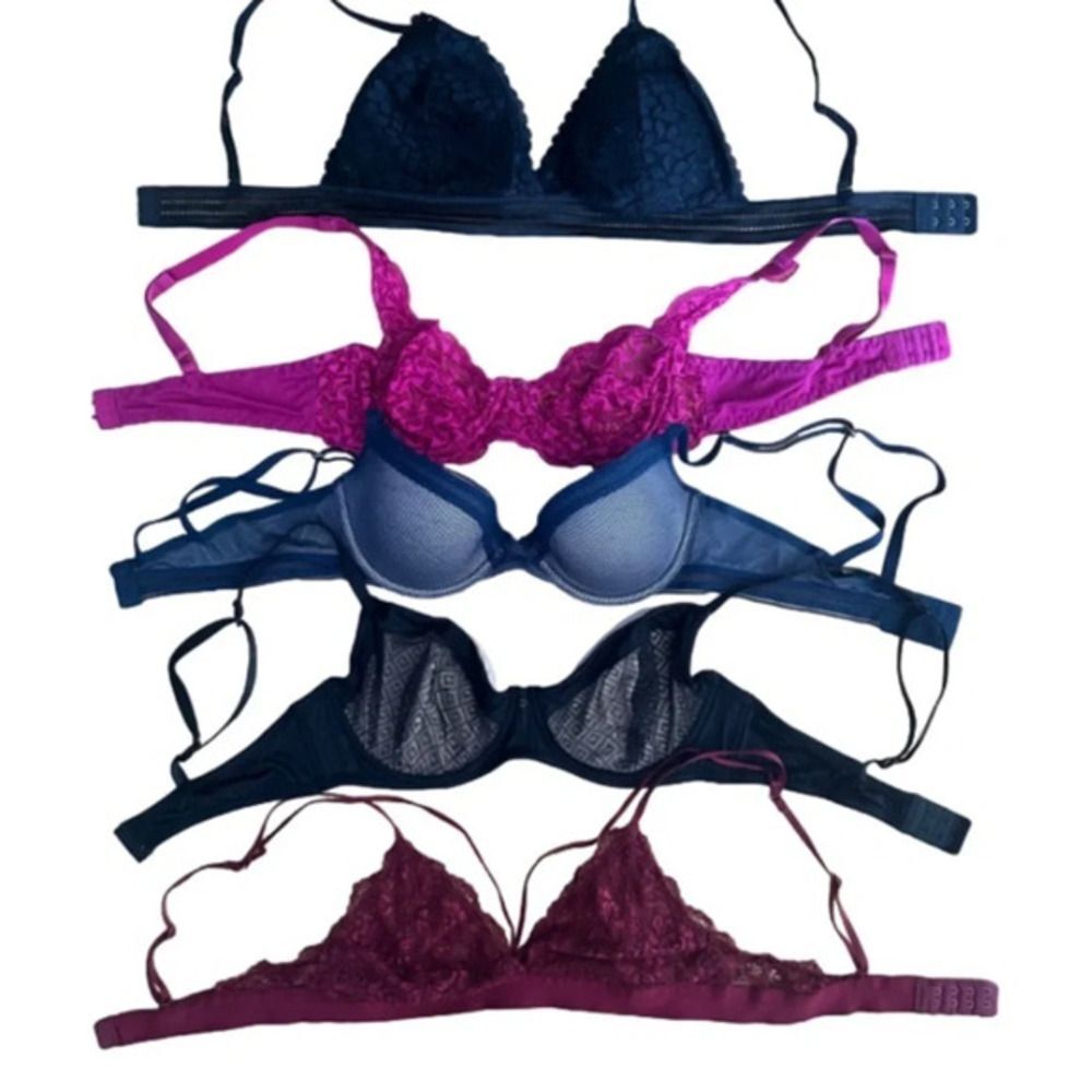 5‑Piece Bra Bundle XS Band 25” Lace Bralette Set Mixed Colors Colorblock Pin-Up